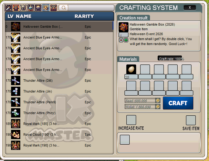 Craft System, Events and Specials category